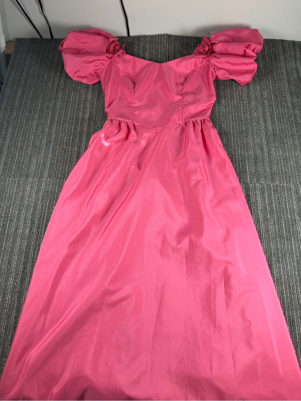 Vintage 80ms Pink Taffeta Prom Puff Sleeve Fit & Flare Long Dress Zip Size 10